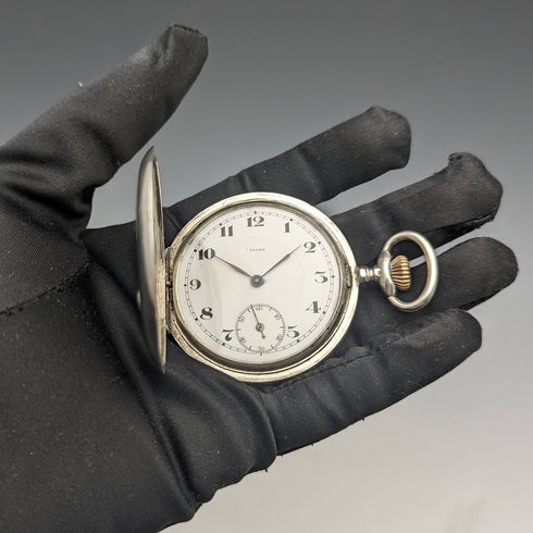 アンティーク スイスGLOBE 懐中時計 浮彫彫刻 銀側ハンターケース 動作良好